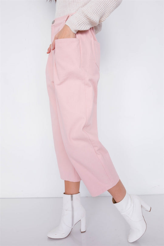 Pastel Chic Solid Ankle Wide Leg Adjustable Snap Waist Pants