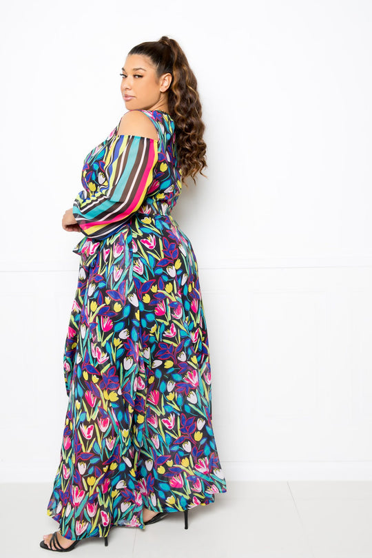 Multi Print Chiffon Maxi Dress