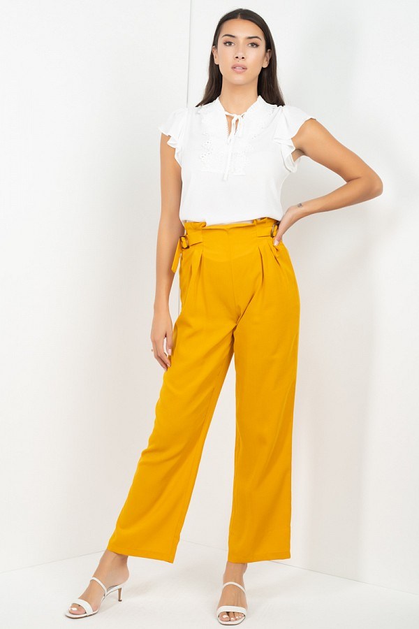 High Waist Paperbag Wide Pants