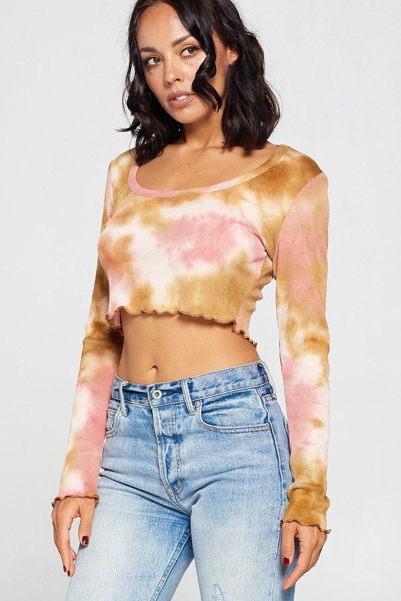 Long Sleeve Tie Dye Crop Top