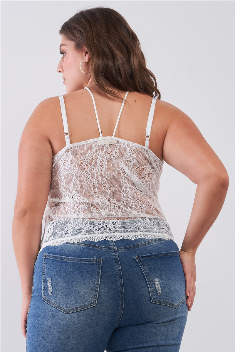 Plus Size Sleeveless Sheer Lace Halter Neck Detail Bustier Top