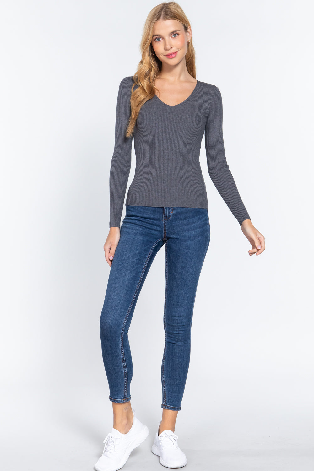 V-neck Viscose Rib Sweater