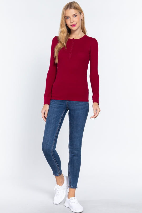 Long Slv Henley Thermal Top