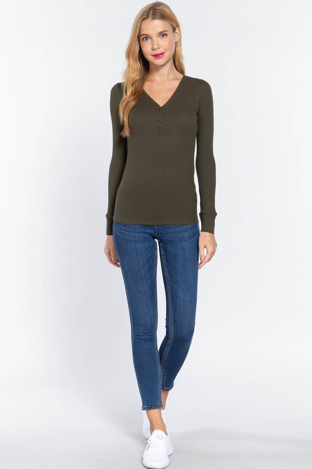 Long Slv V-neck Placket Thermal Top