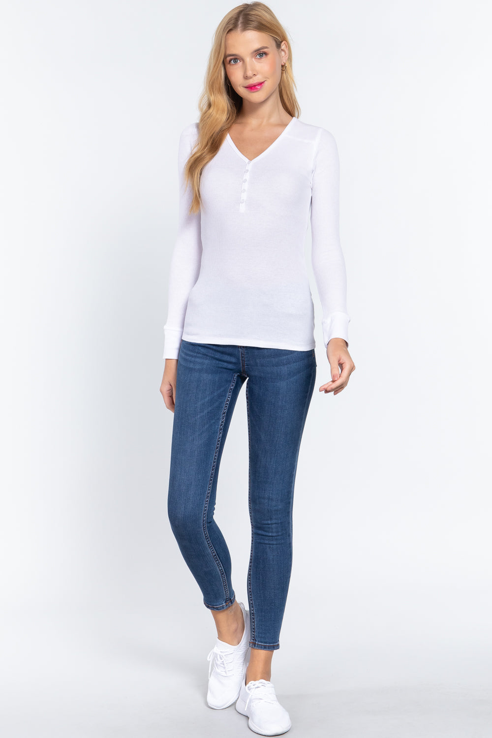 Long Slv V-neck Placket Thermal Top