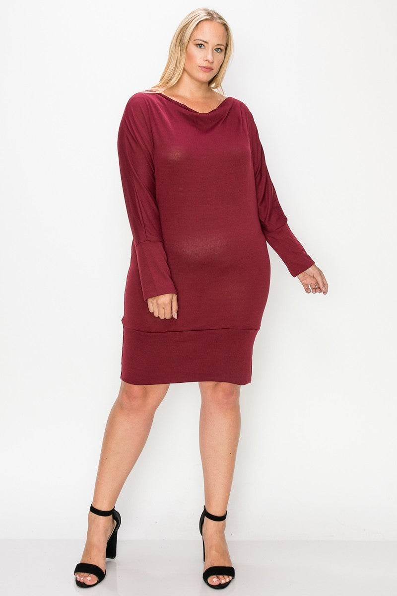 Draped Neck Long Sleeve Dress