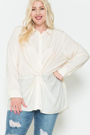 Twisted Knot Detail Oversized Satin Shirt