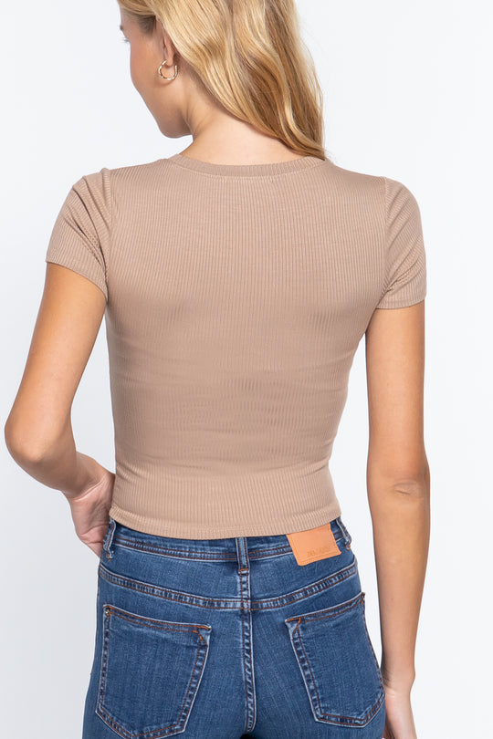 Short Slv Crew Neck Rib Crop Top