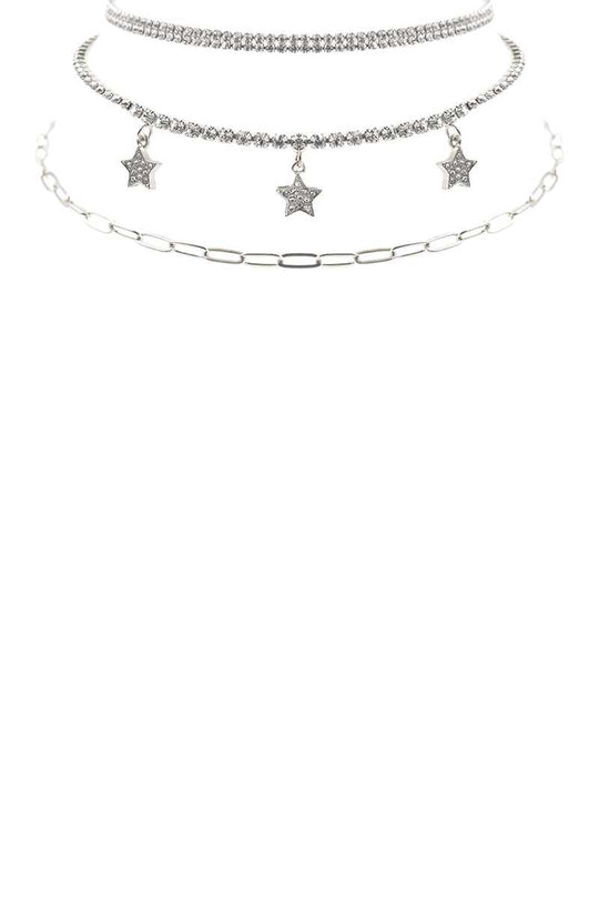 Rhinestone Star Charm 3 Layered Necklace