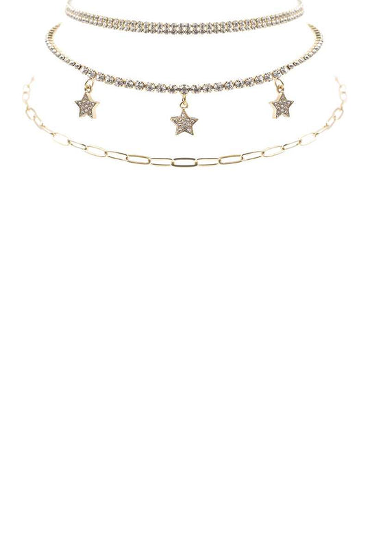 Rhinestone Star Charm 3 Layered Necklace