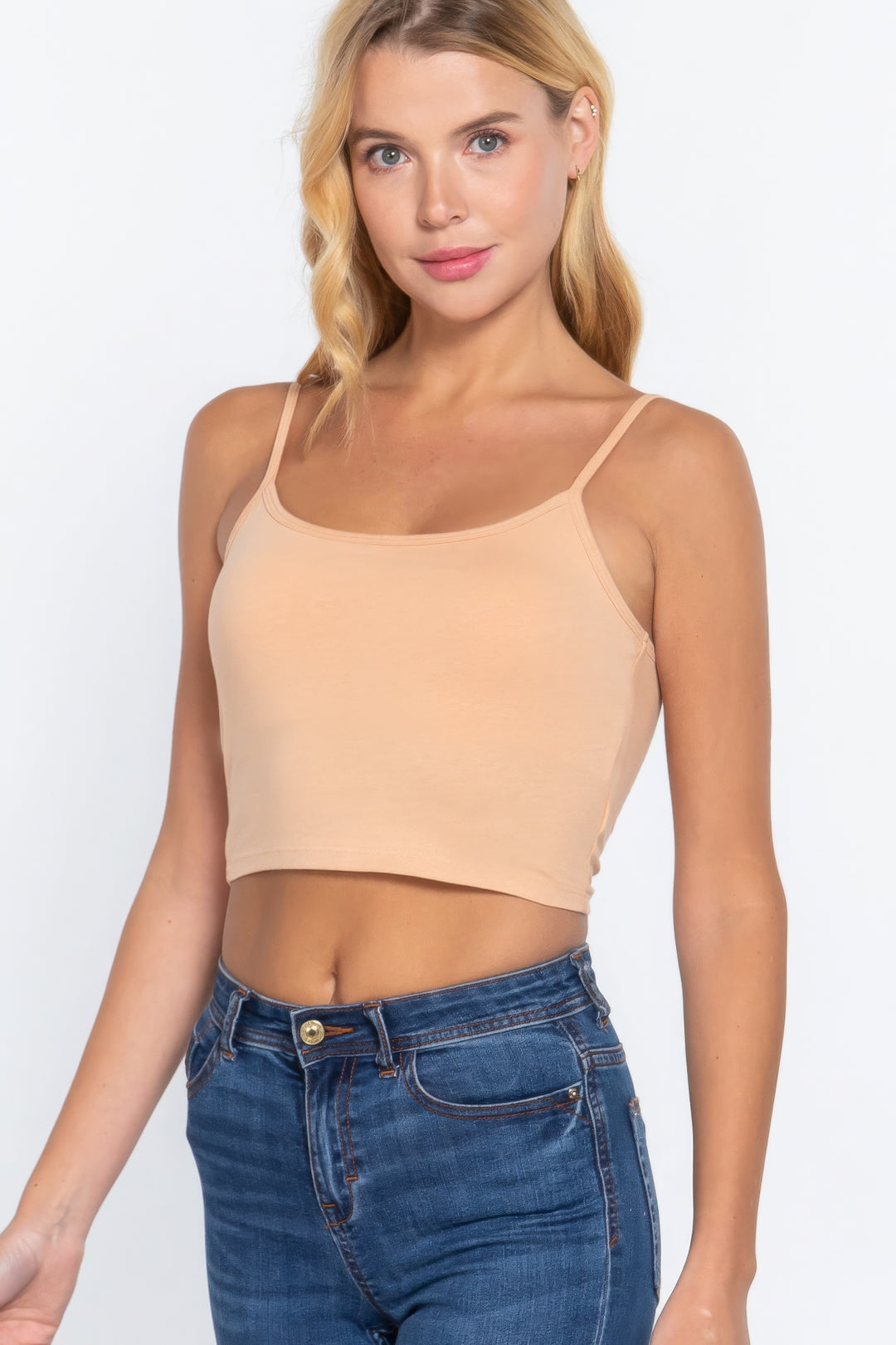 Round Neck W/removable Bra Cup Cotton Spandex Bra Top