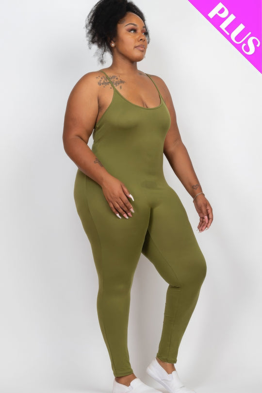 Plus Size Solid Bodycon Cami Jumpsuit