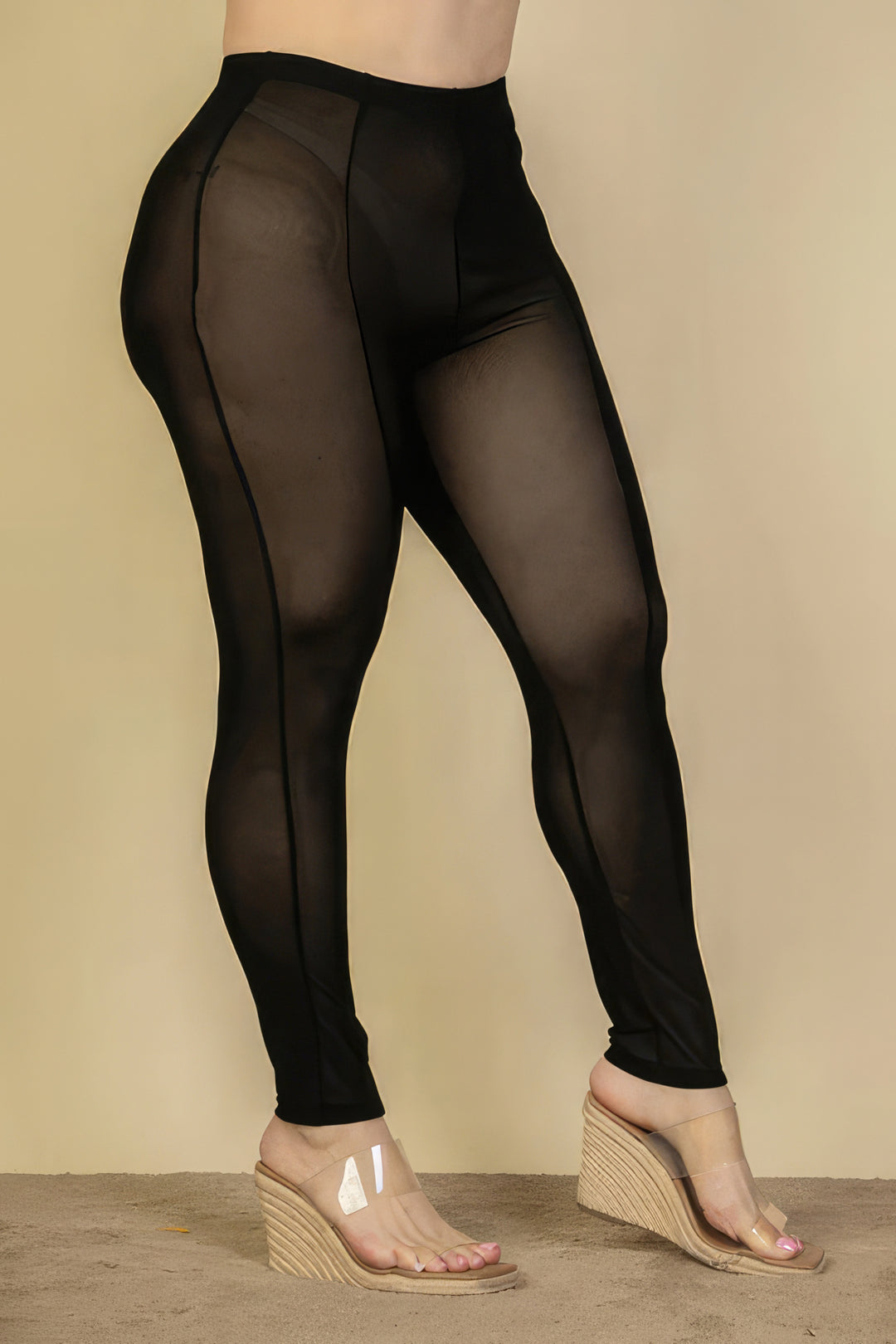 Plus Size Seam Front High Waist Mesh Leggings