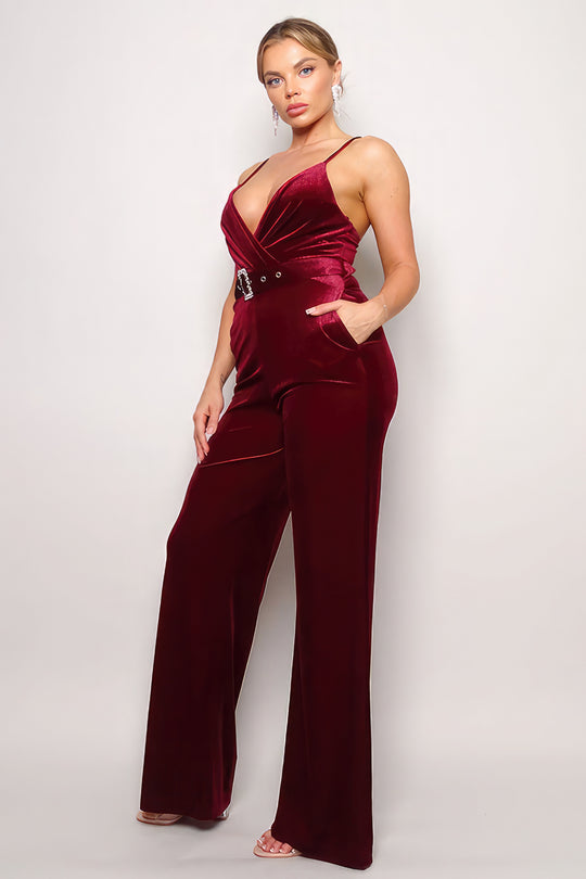 Samba Rhinestone Belt Velvet Jumpsuit