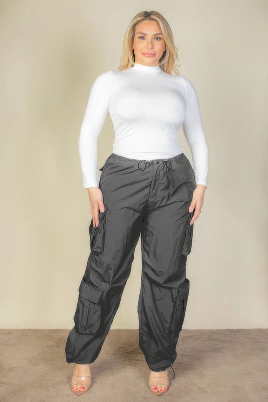 Plus Size Flap Pockets Drawstring Ruched Parachute Pants