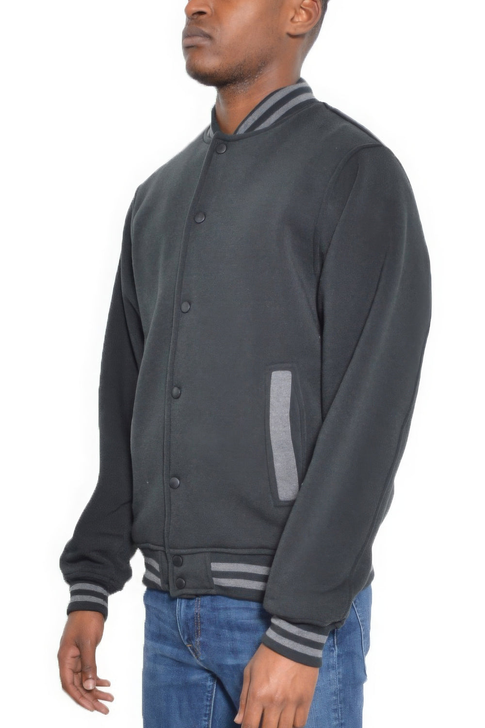 Mens Fleece Snap Button Varsity Jacket