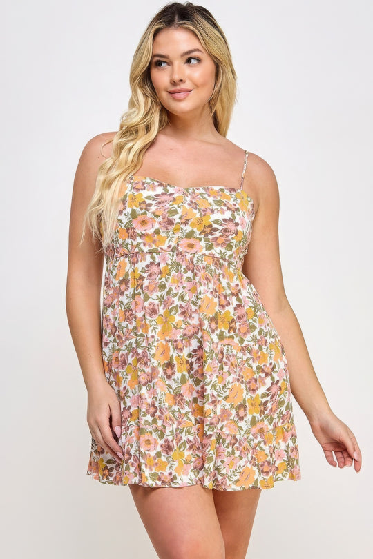 Plus Floral Tie Back Sleeveless Midi Dress