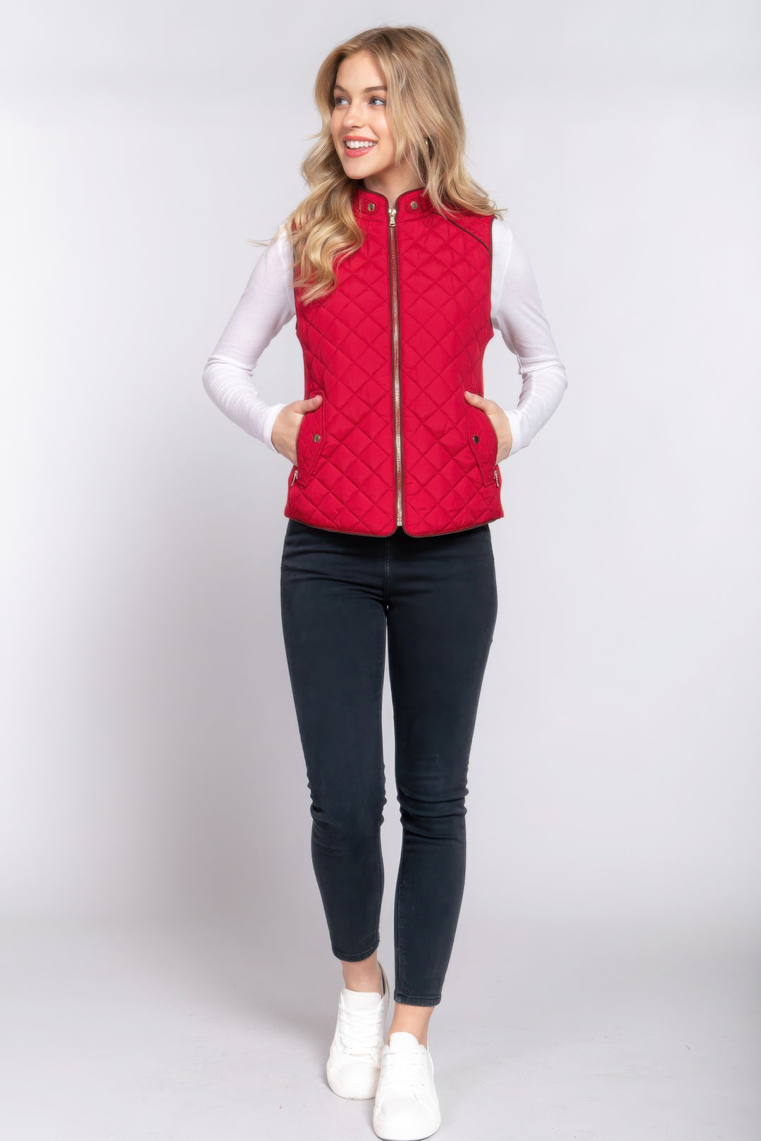 Suede Piping Quilted Padding Vest