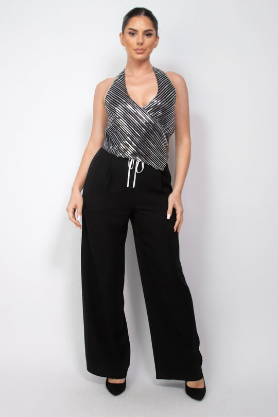 Surplice Halter Sequin Top