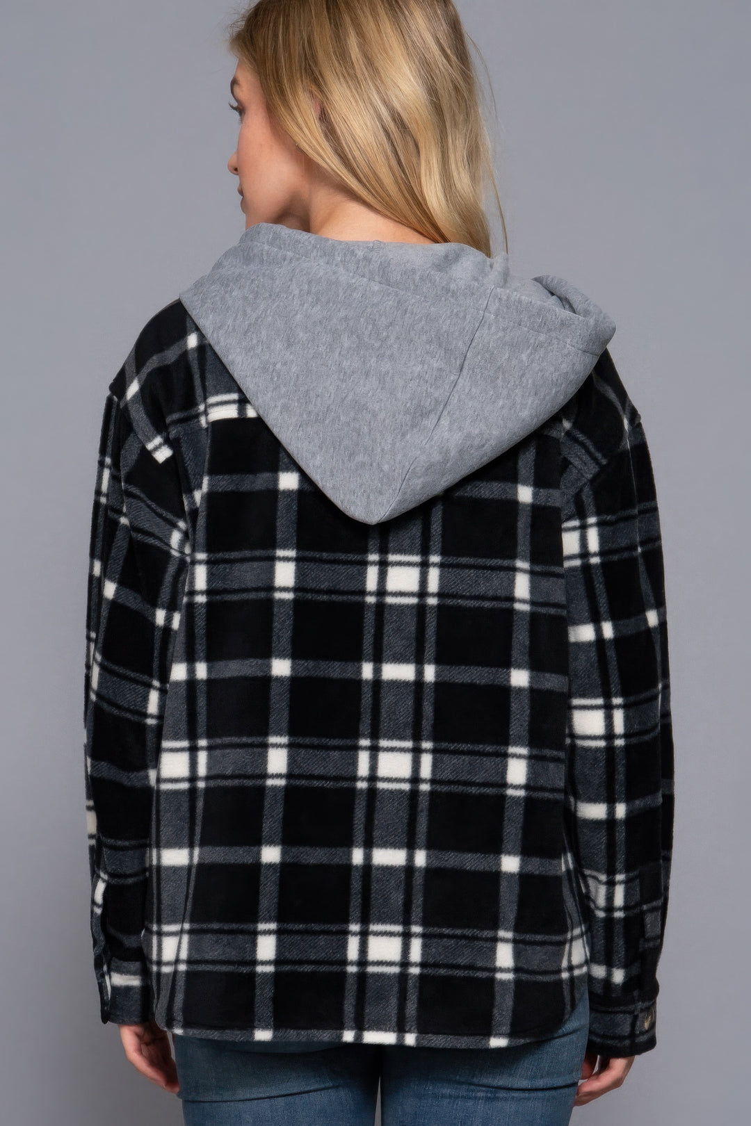 Plaid Print Hoodie Fleece Jacket