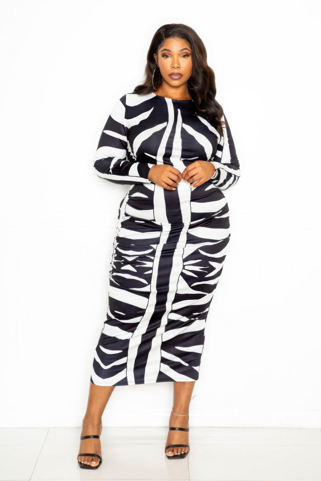 Animal print ruched bodycon dress