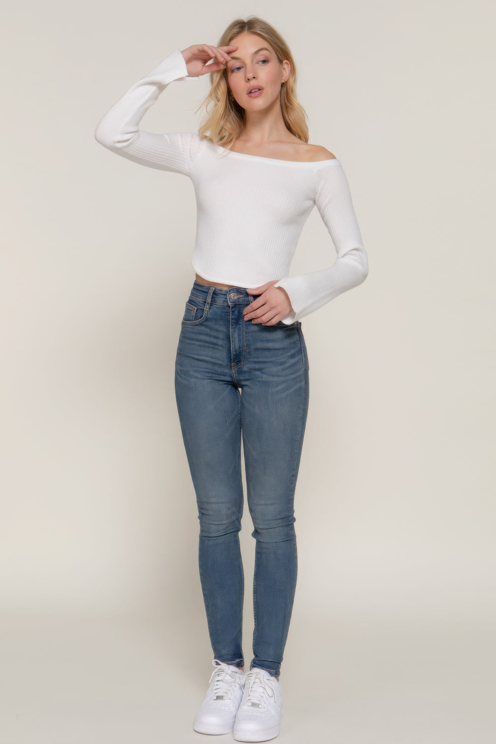 Long flare slv off shoulder sweater