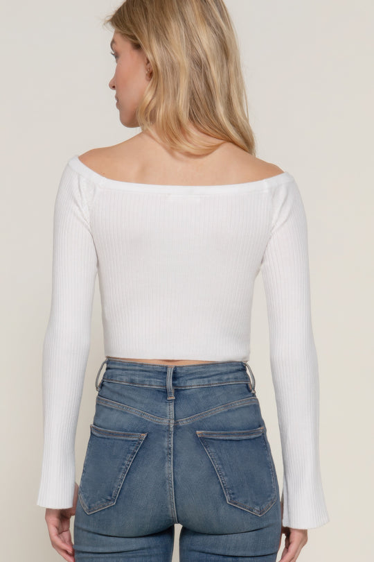 Long flare slv off shoulder sweater