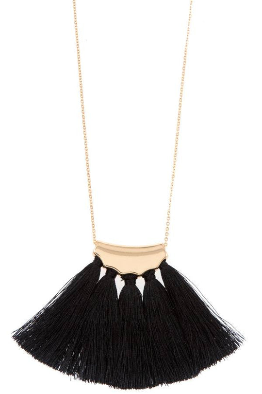 Elongated tassel fan pendant necklace