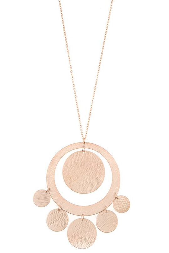 Textured disk link pendant long necklace