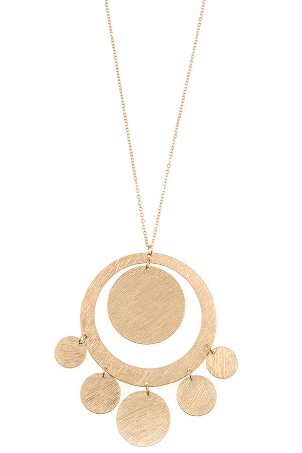 Textured disk link pendant long necklace