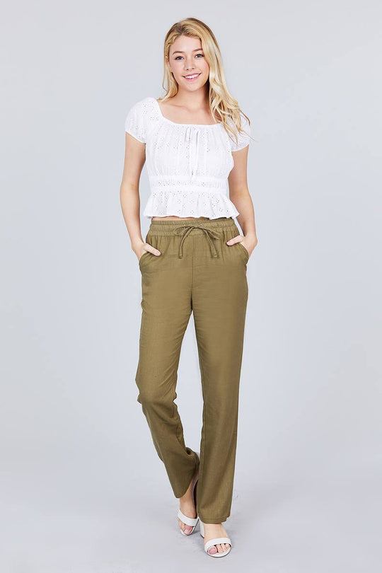 Waist Elastic W/drawstring Long Linen Pants