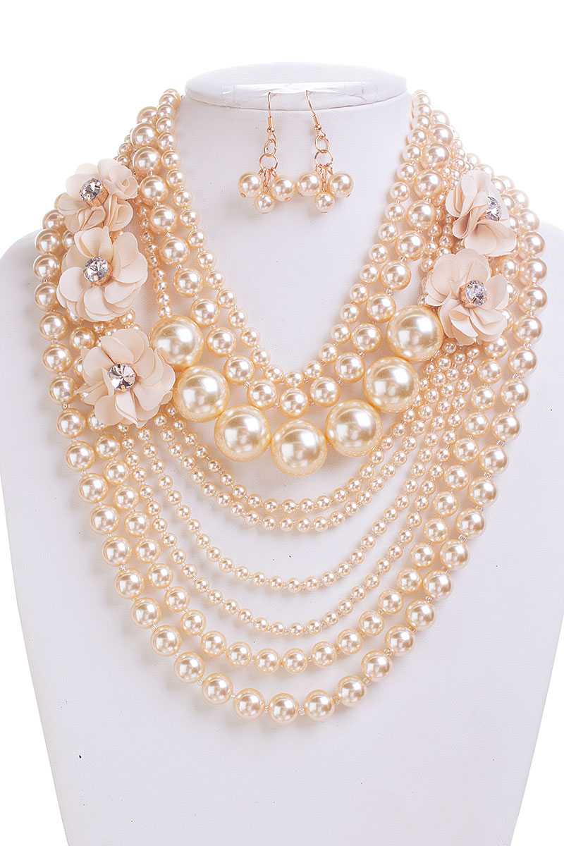 Pearl With Flower Necklace And Earring Set