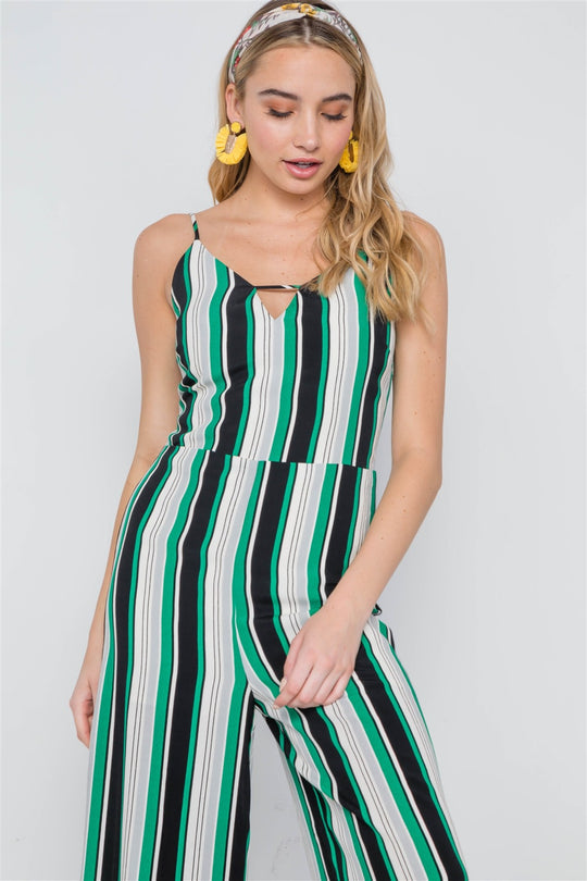 Green Stripe Cami Wide Leg Capri Jumpsuit