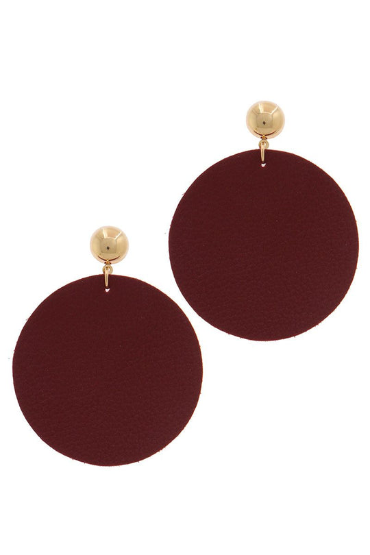 Leather Circle Post Drop Earring