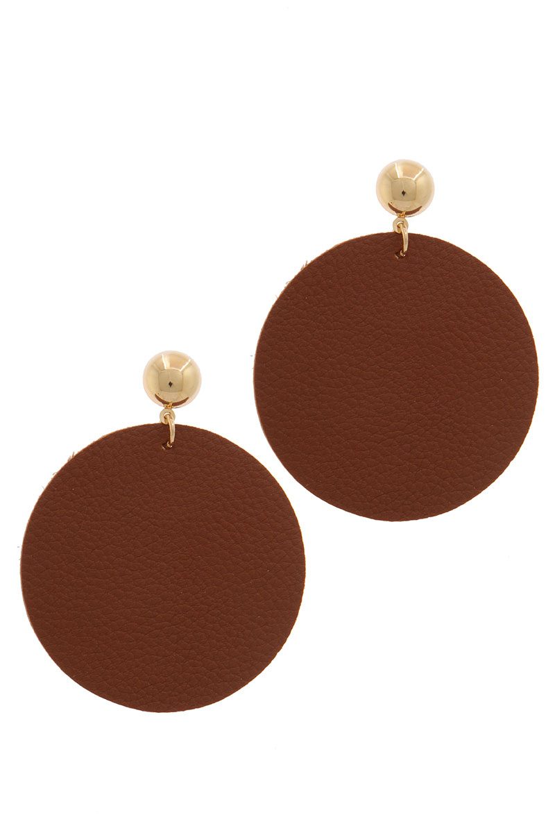 Leather Circle Post Drop Earring