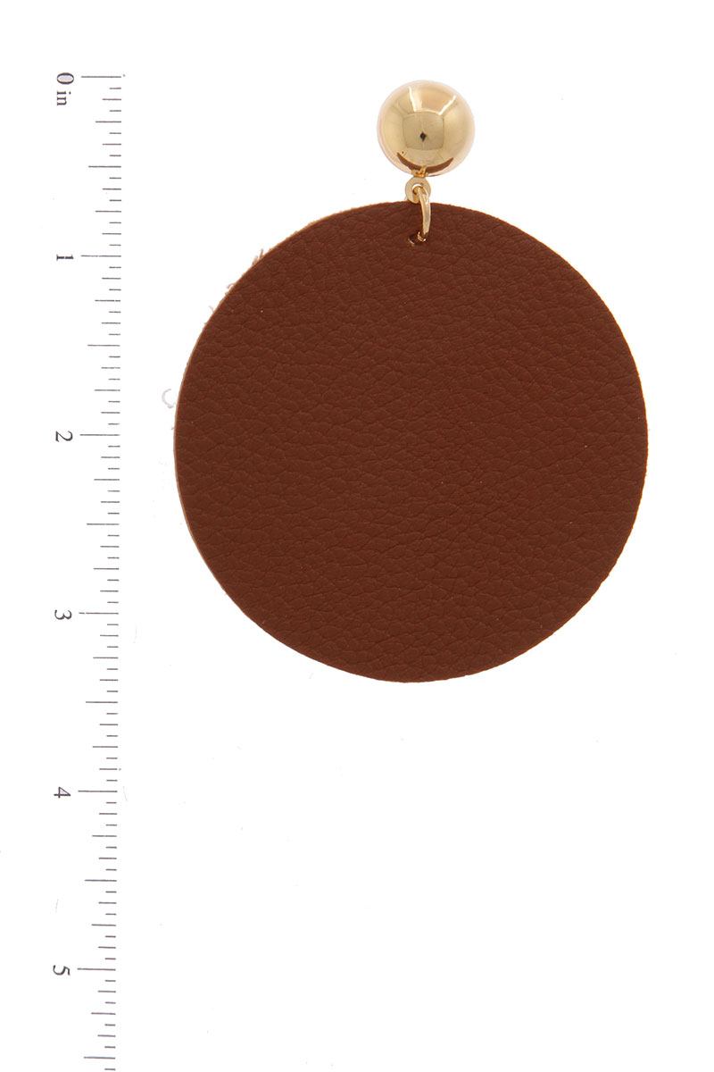 Leather Circle Post Drop Earring