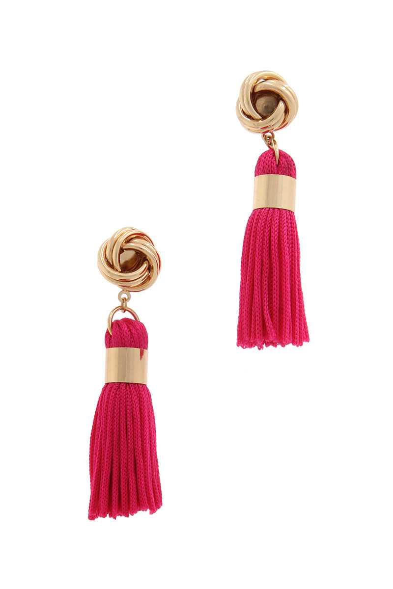 Knot Tassel Post Drop Earring