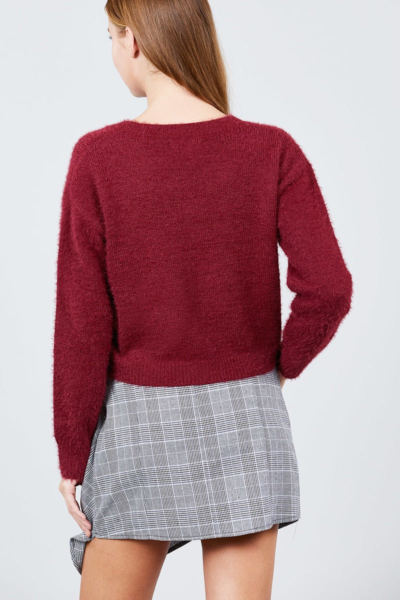 Long Sleeve Round Neck Crop Sweater