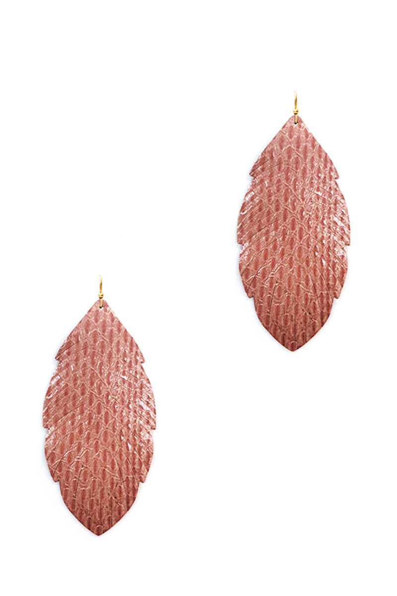 Trendy Genuine Leather Animal Skin Textured Leaf Drop Earring