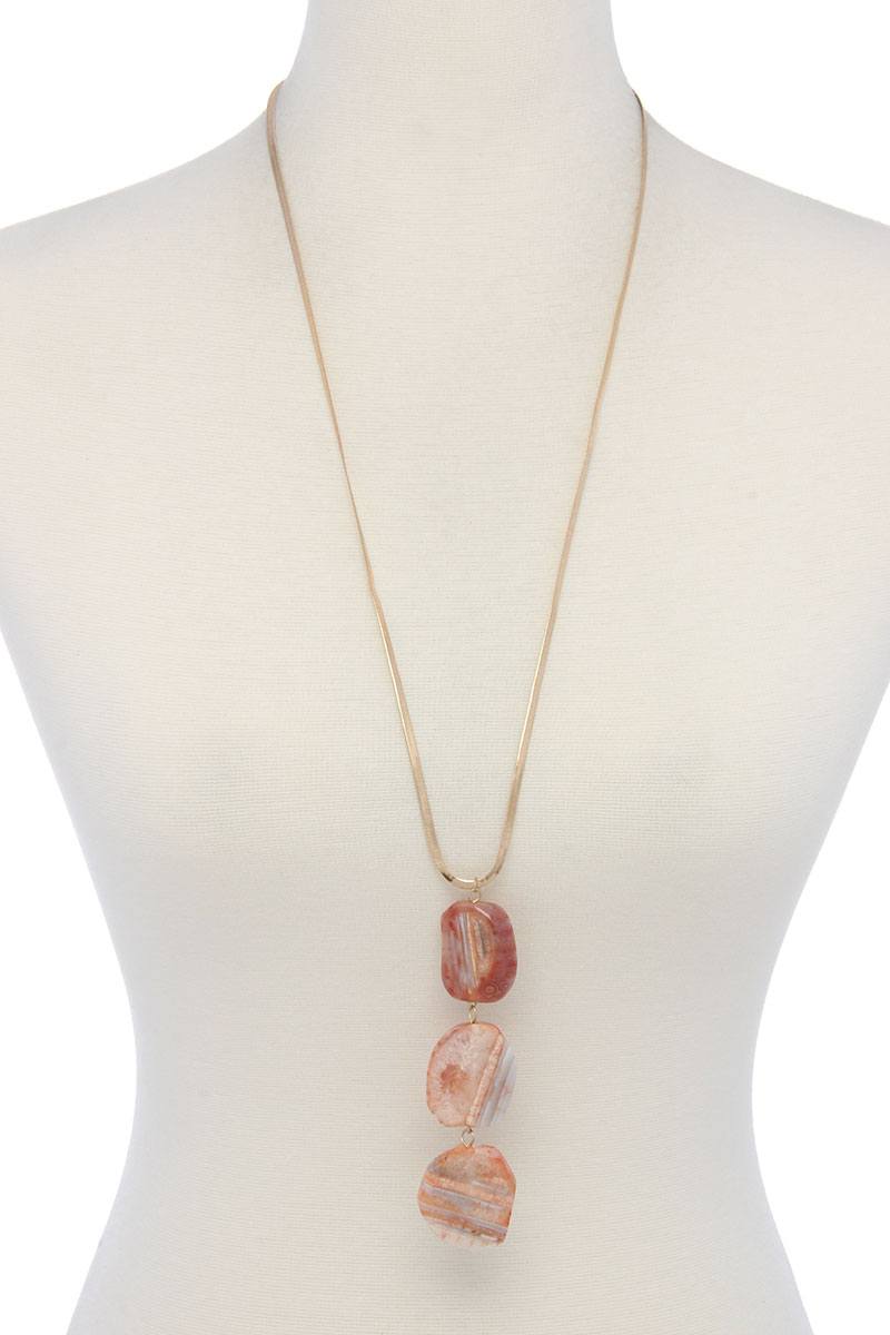 Natural Stone Flat Snake Chain Necklace