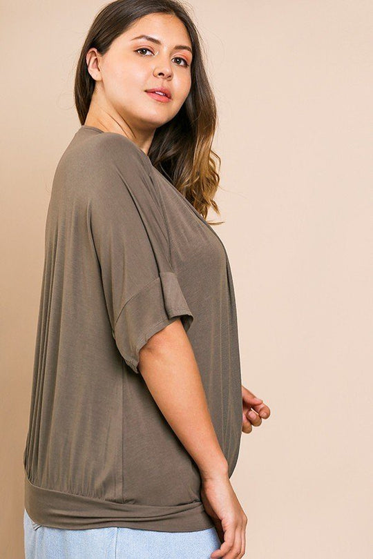 Short Bell Sleeve Basic V-neck Top