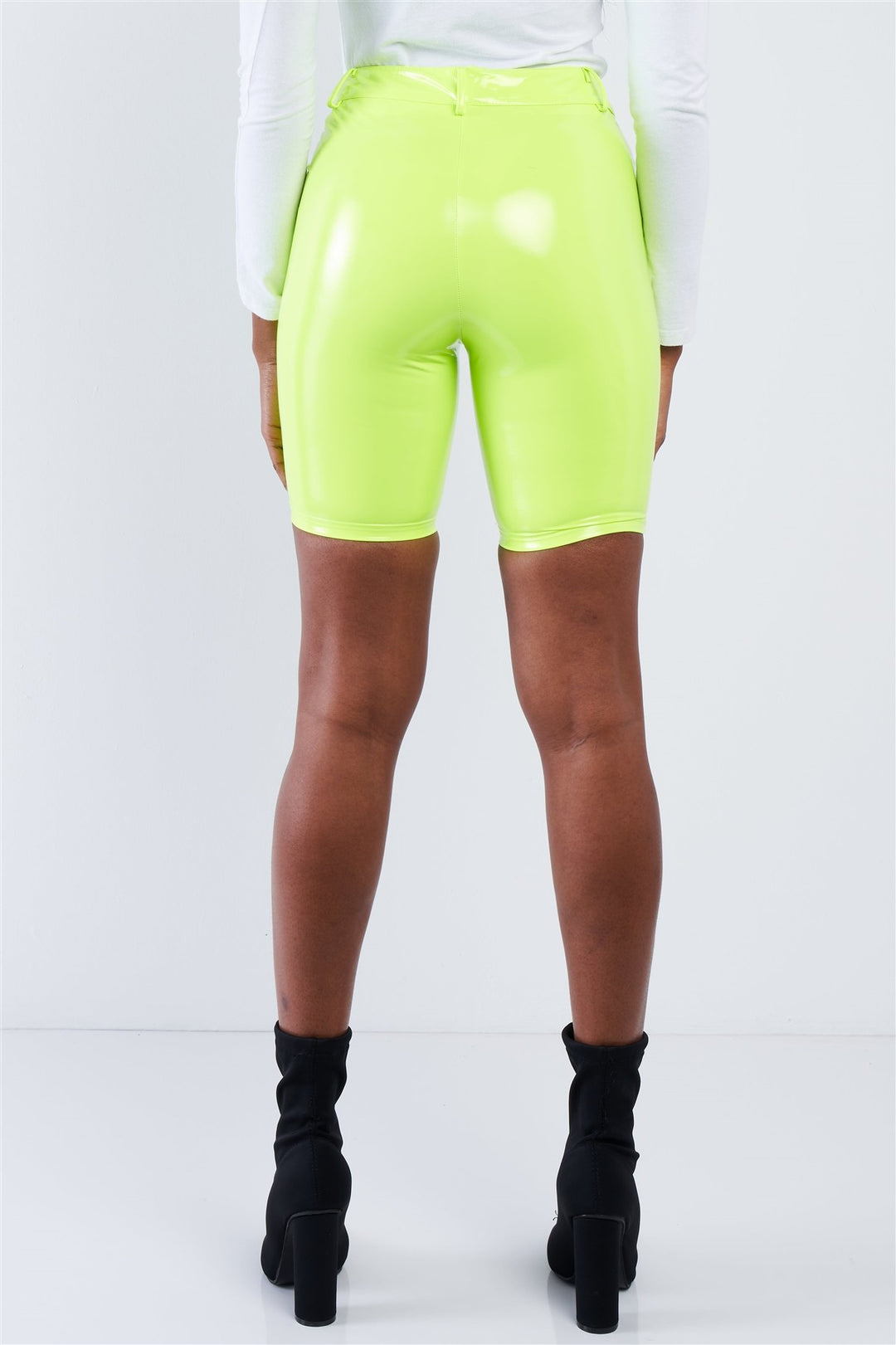 Neon Lime Green Faux Leather Biker Shorts