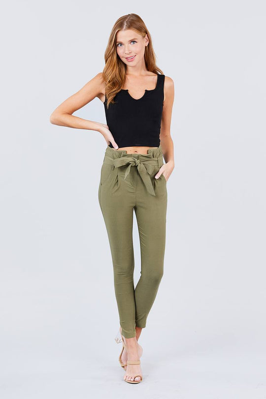 High Waisted Belted Pegged Stretch Pant