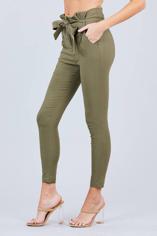 High Waisted Belted Pegged Stretch Pant