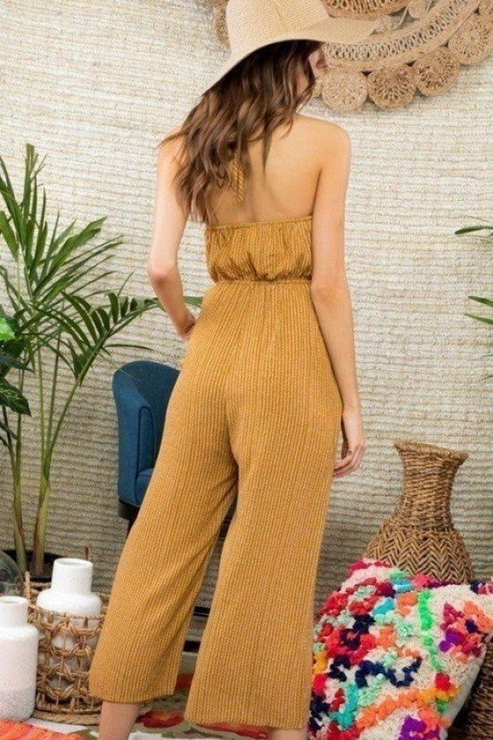 Halter Neck Front Lace Patch Detail Printed Jumpsuit