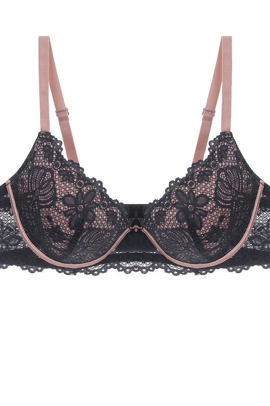 Two Tone Floral Lace Push Up Bra