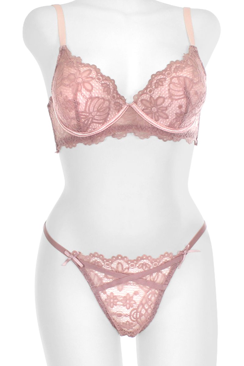 Two Tone Floral Lace Push Up Bra