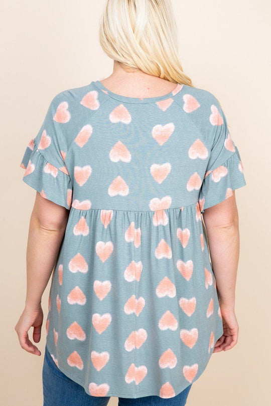 Plus Size Cute Adorable Heart Jersey Babydoll Tunic Top