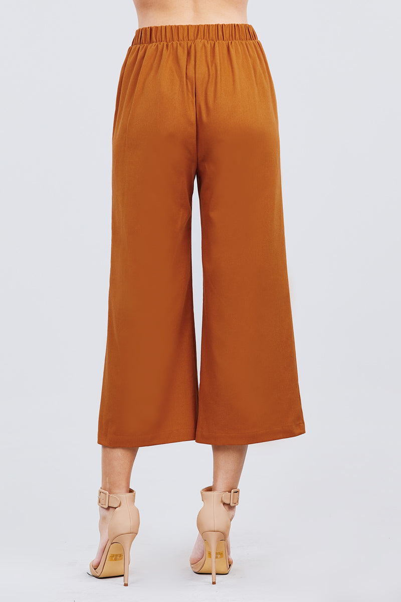 Fake Pocket W/button Detail Wide Long Leg Linen Pants