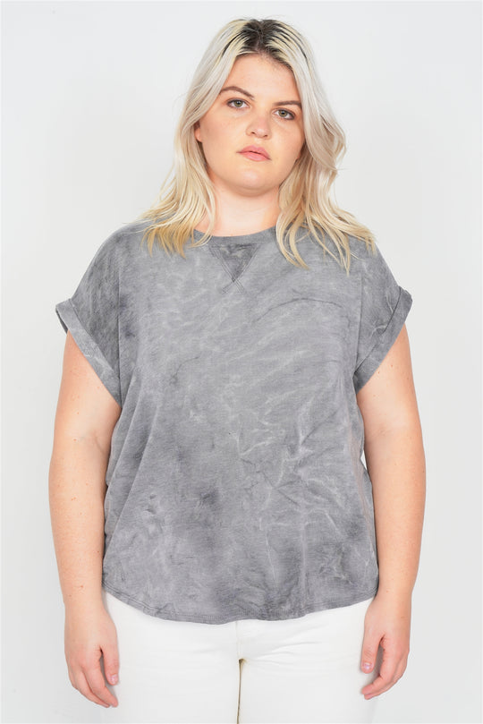 Plus Size Grey Sleeveless Basic U-shape Hem Top